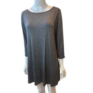 Free to Live Women Vintage 1980s Tunic Shift Dress 3/4 Sleeve Round Neck Gray XL